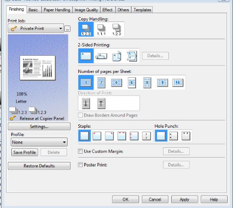 Private Printing Screen